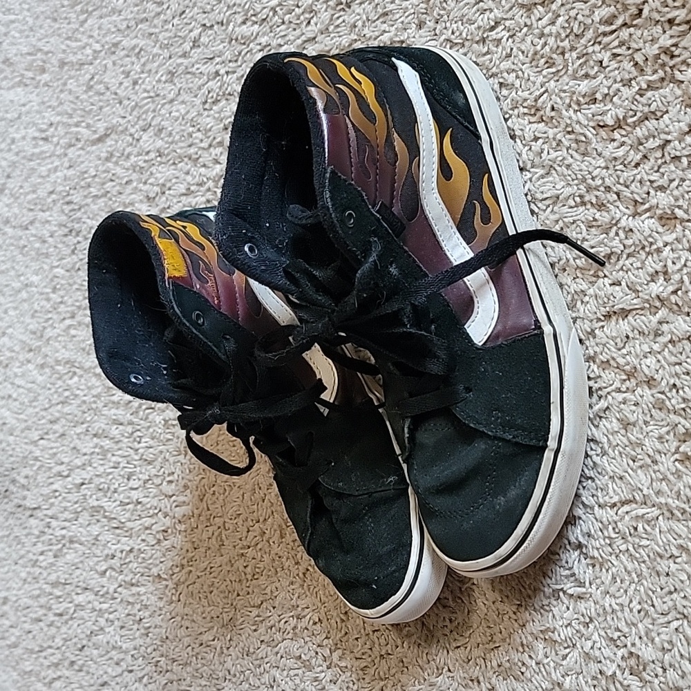 Vans Off The Wall Girls Size 6 Black Flame High Top Skater Sneakers